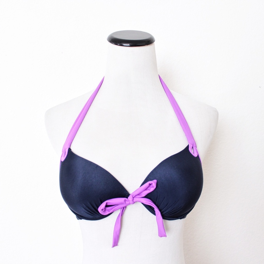 Lanshifei Colorblock Halter Push-Up Bikini Top